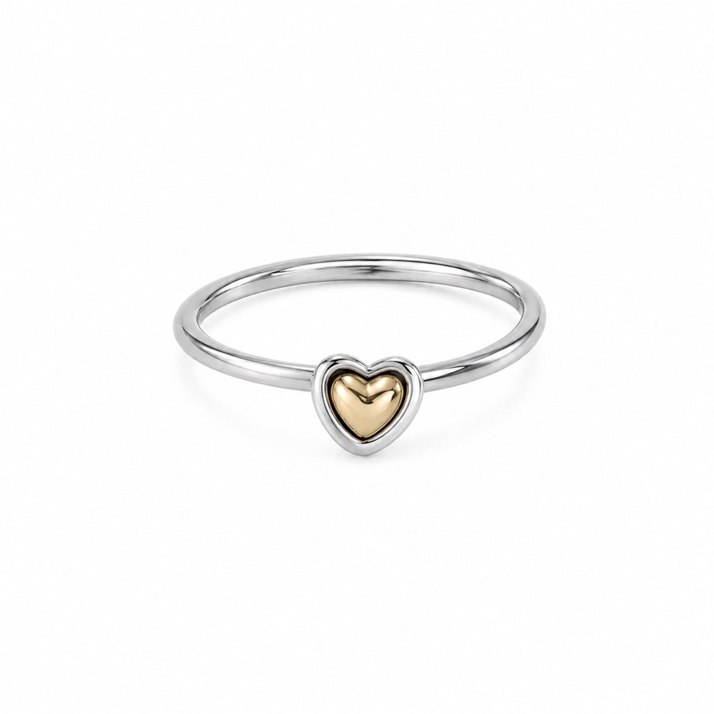 Silver Heart Ring with Gold Accent, Two Tone Stainless Steel Ring